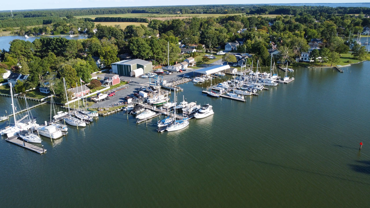 Drone shot of Oxford Maryland